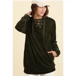 Olive Green Hoodie Sweatshirt Top / Dress EUC M